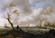 Ludolf Bakhuizen Fishing Boats and Coasting Vessel in Rough Weather oil painting reproduction